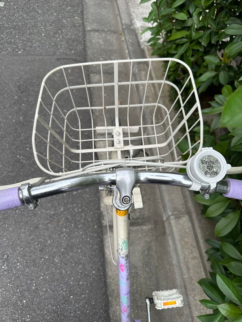 子供用自転車 紫色 (かぼちゃの馬車&花)前カゴ付き24インチ