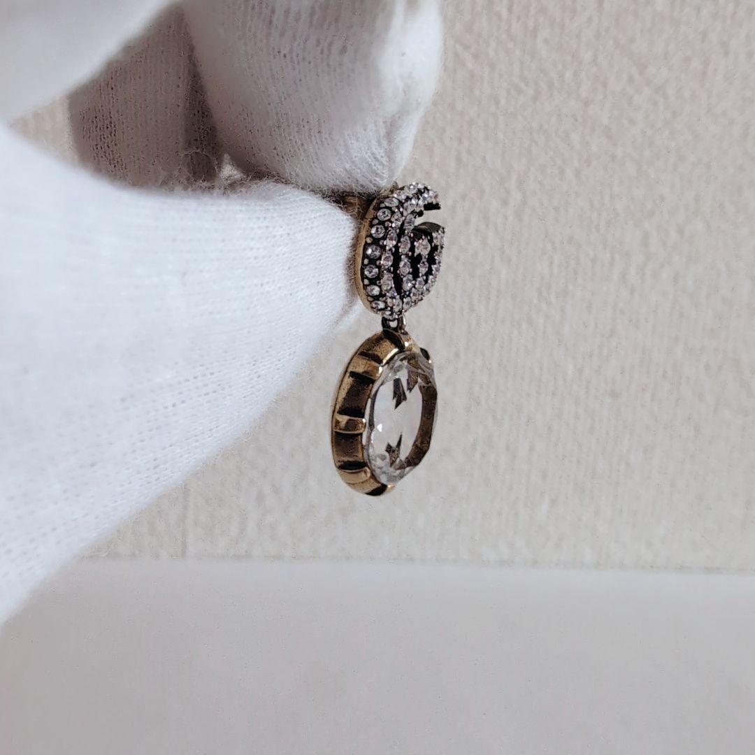 グッチ　ピアス　片方　マーモント　ビジュー　クリスタル付き ダブルGピアス　テテ