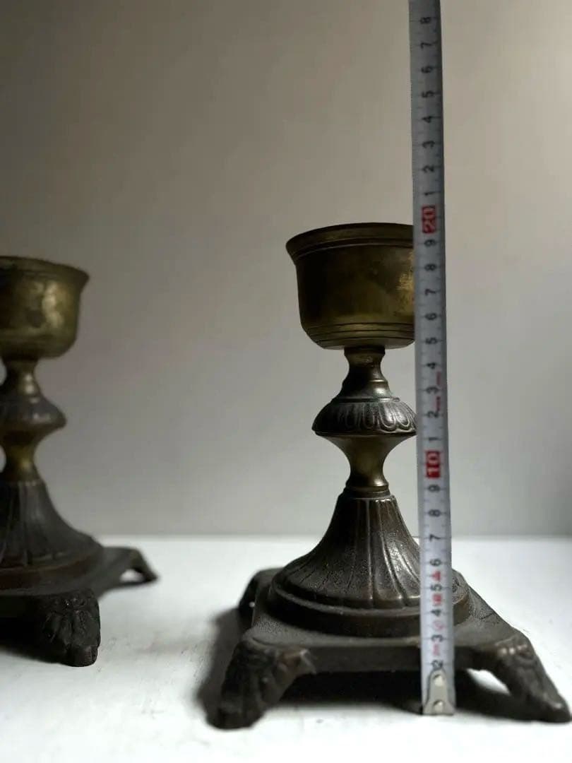 077 フランスアンティーク 真鍮製のキャンドルスタンド セット 燭台 大振り
