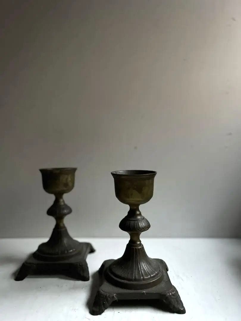 077 フランスアンティーク 真鍮製のキャンドルスタンド セット 燭台 大振り