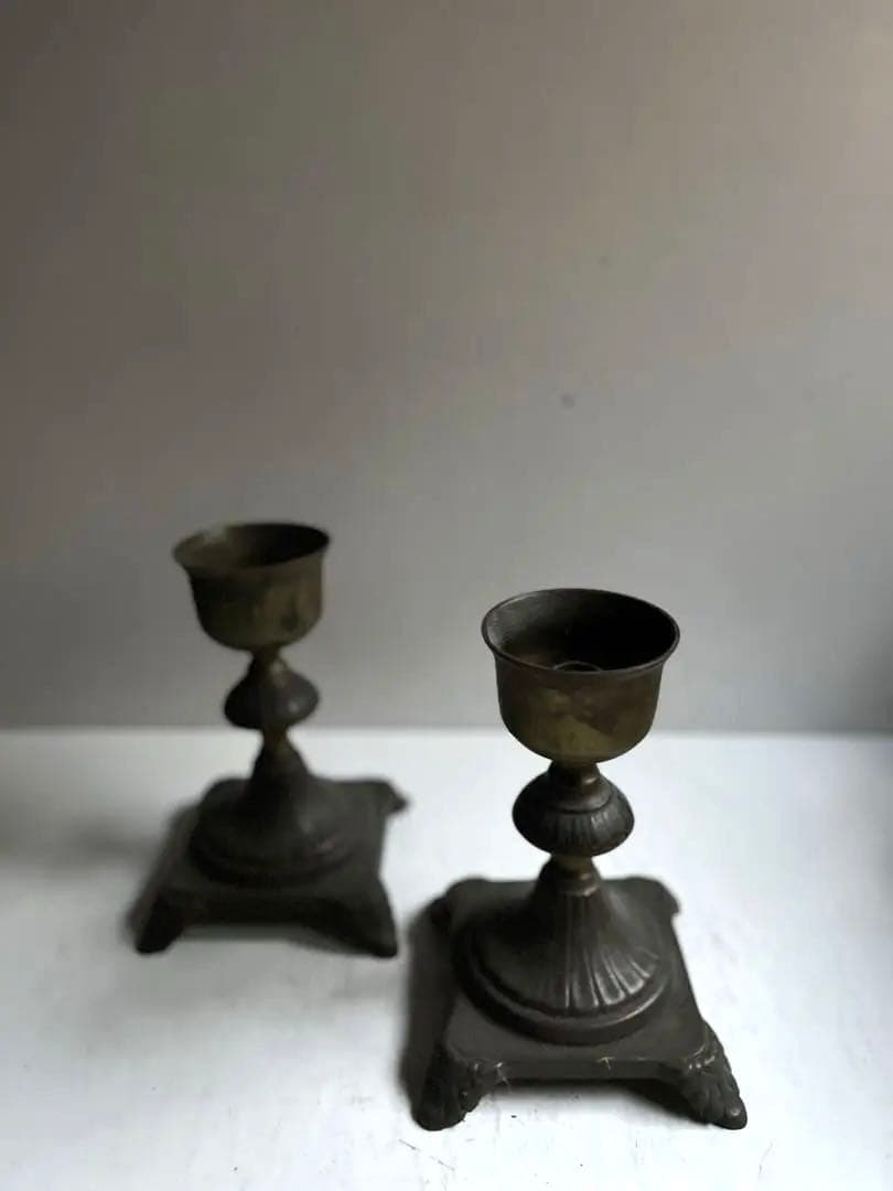 077 フランスアンティーク 真鍮製のキャンドルスタンド セット 燭台 大振り