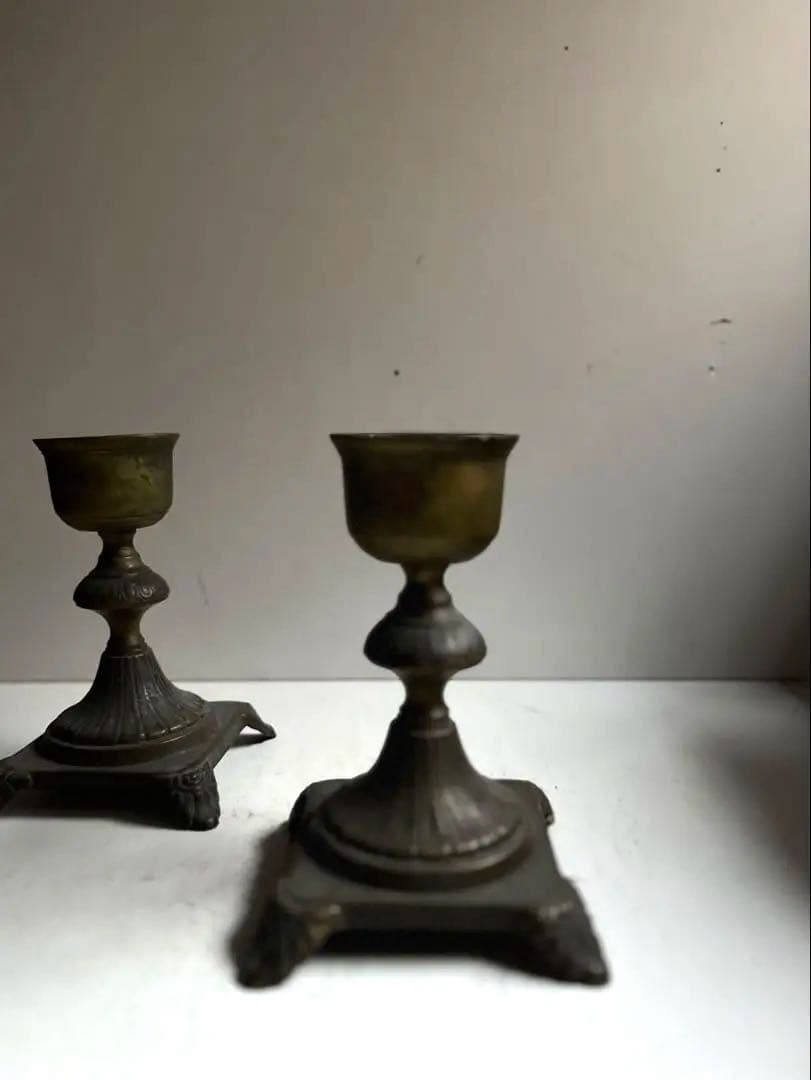 077 フランスアンティーク 真鍮製のキャンドルスタンド セット 燭台 大振り