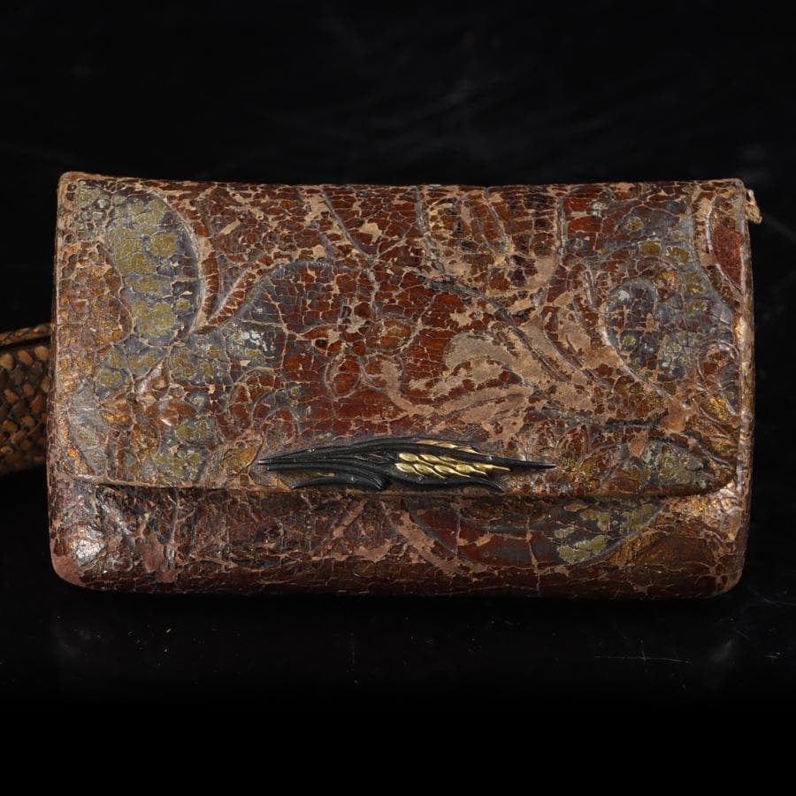 Y2978-1 竹編金銀象嵌金具蒔絵 煙管入れ 煙草入れ 〇吉銘 よ