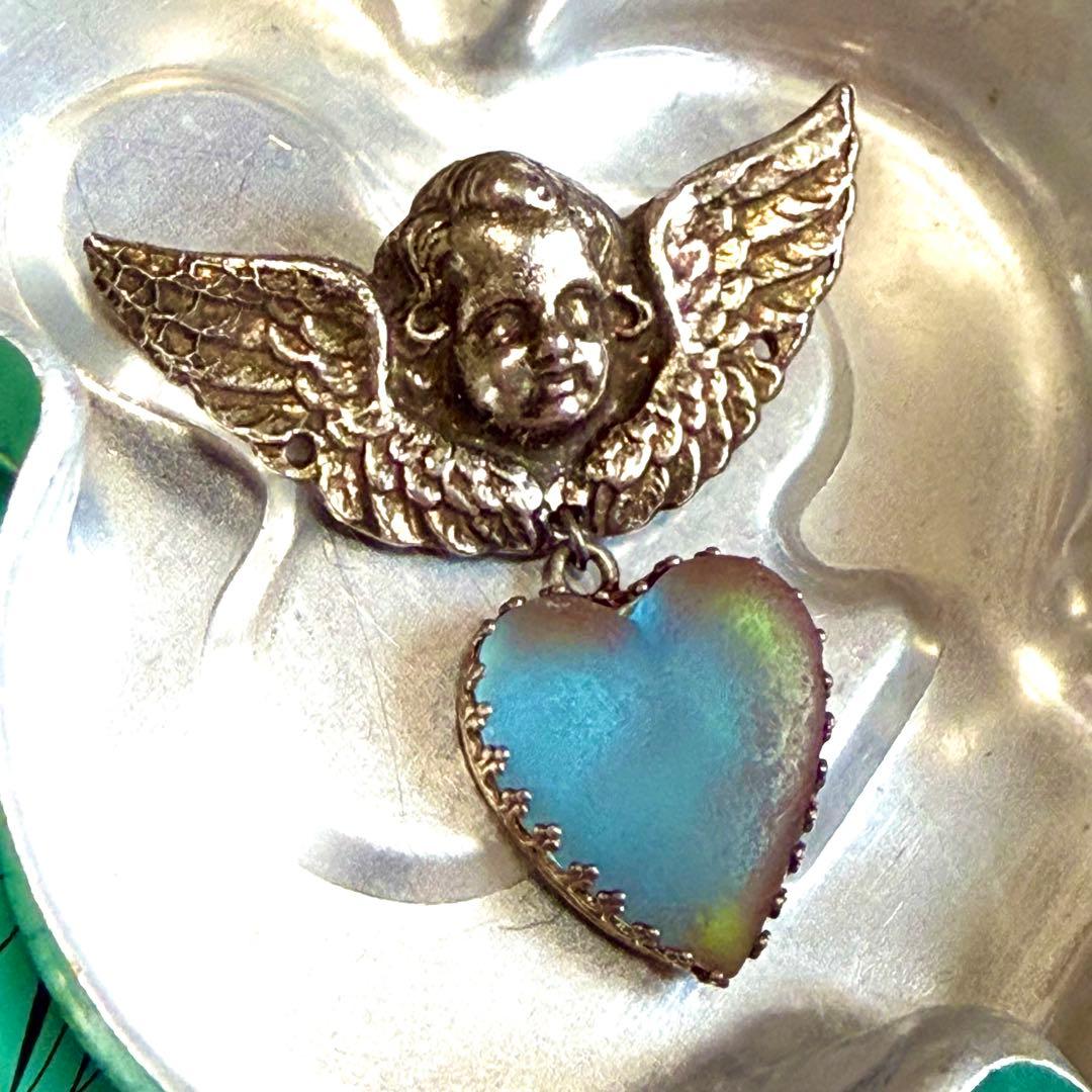 アンティーク　マットサフィレット　ブローチ　エンジェル　ハート　天使
