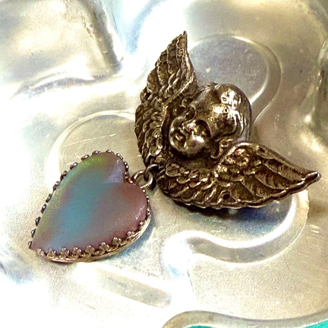 アンティーク　マットサフィレット　ブローチ　エンジェル　ハート　天使