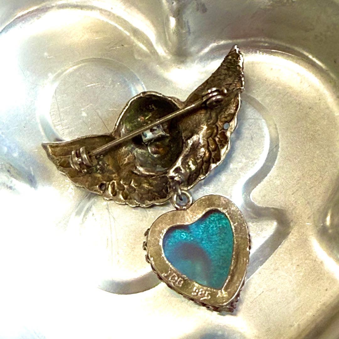 アンティーク　マットサフィレット　ブローチ　エンジェル　ハート　天使