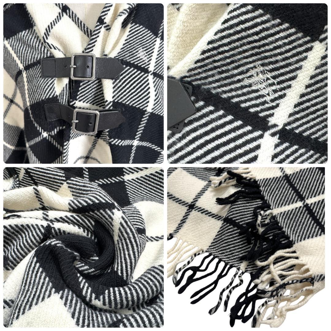 希少　美品　バーバリー　ストール　ポンチョ　ケープ　フード付き　ベルト　チェック