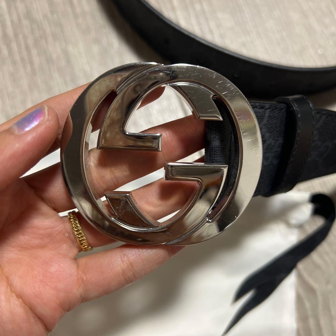 美品！GUCCI 黒 レザーベルト ダブルGロゴ 95cm