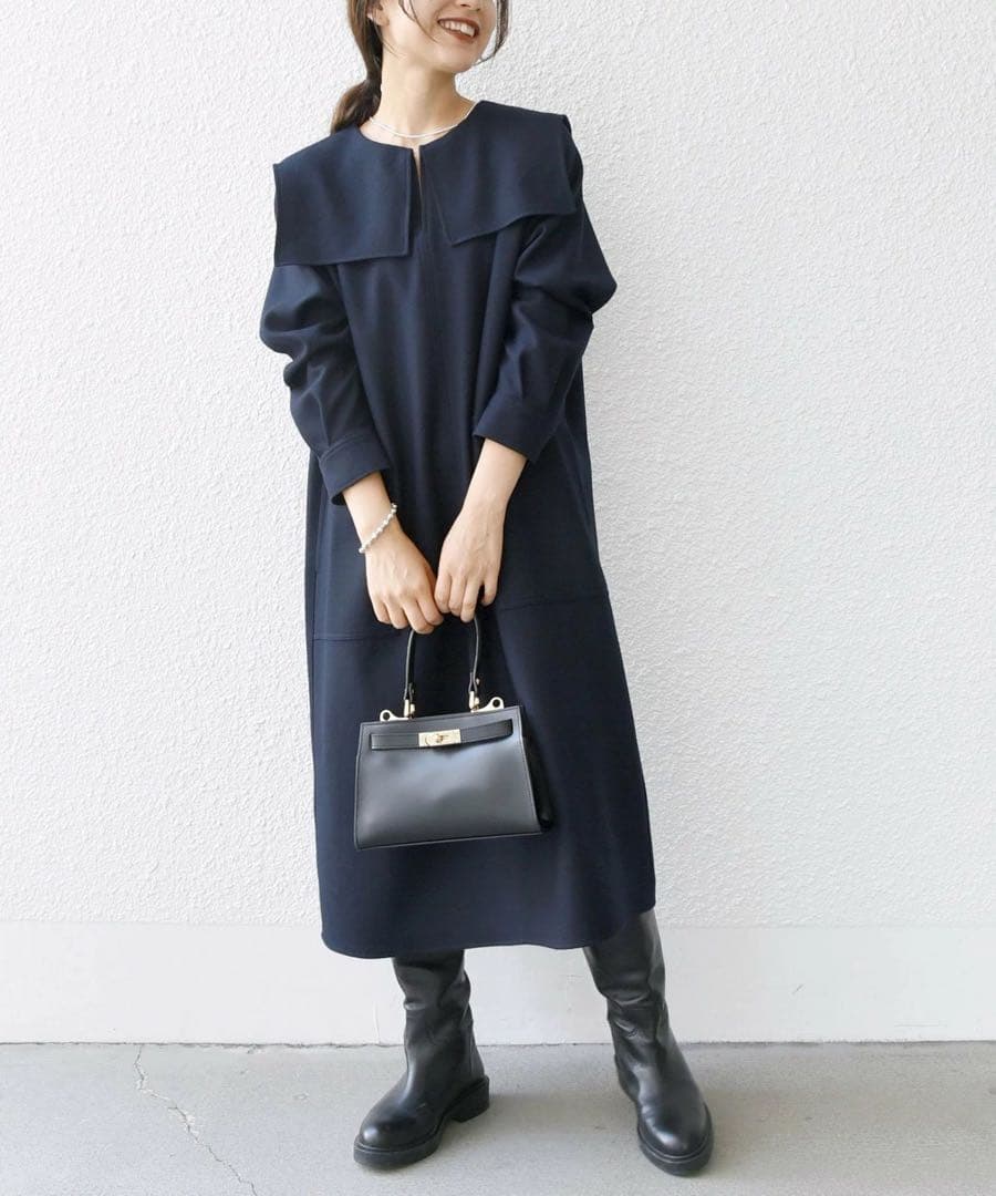 【新品未使用】ships any セーラーカラーウールツイルWポケットワンピース