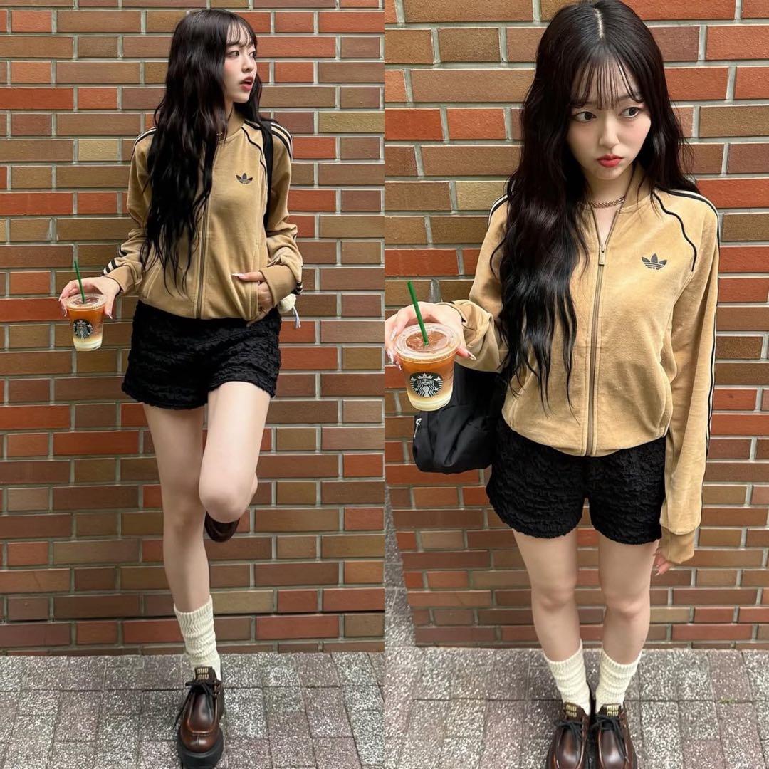 新品S⭐️adidas アディカラー ブラウンベロア トラックトップ ゆーすけ着用