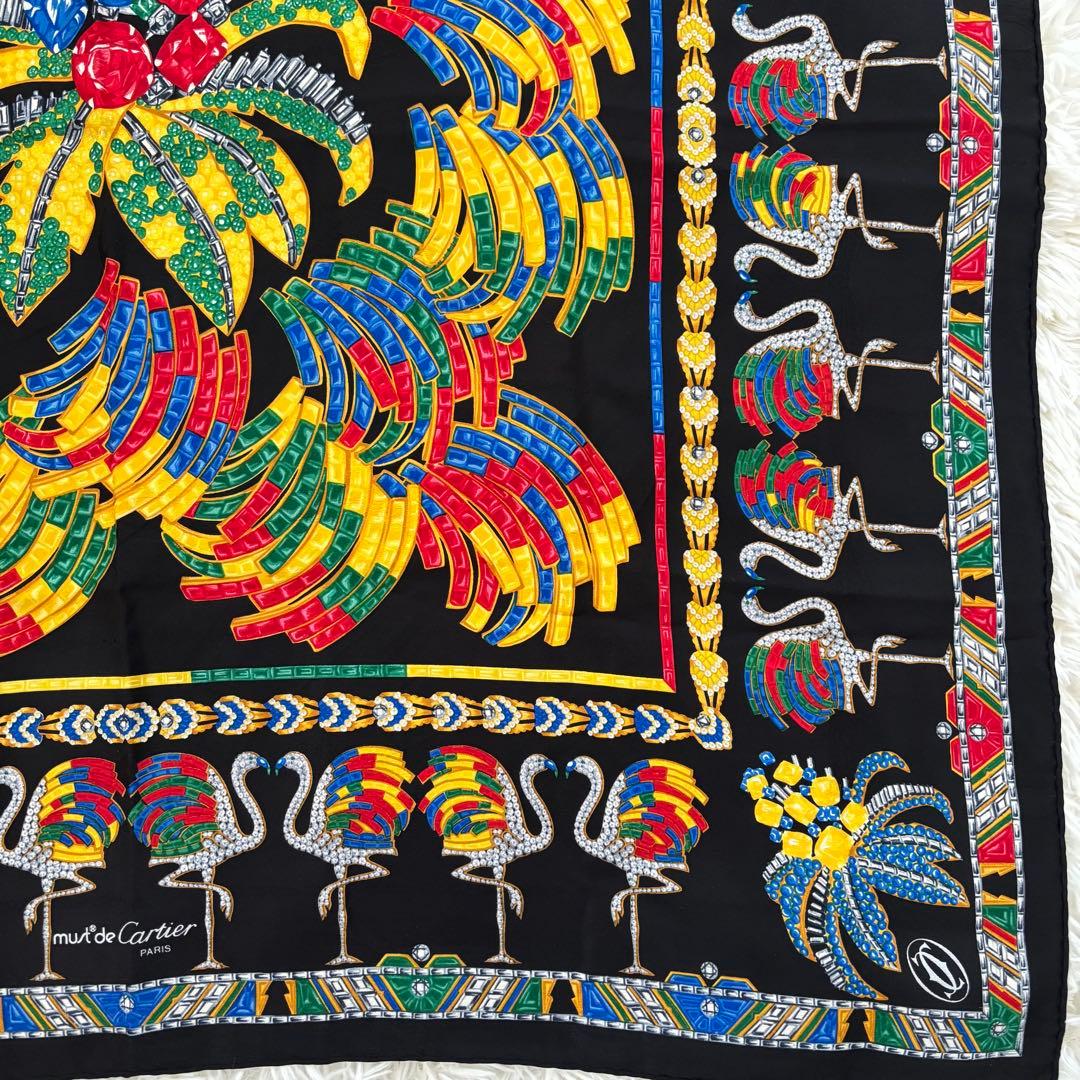 Cartier カルティエ シルクスカーフ 宝石 フラミンゴ モチーフ