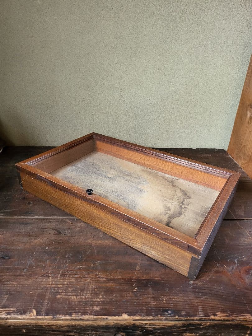 ガラスケース　ショーケース　木製　ゆらゆらガラス　レトロ　アンティーク