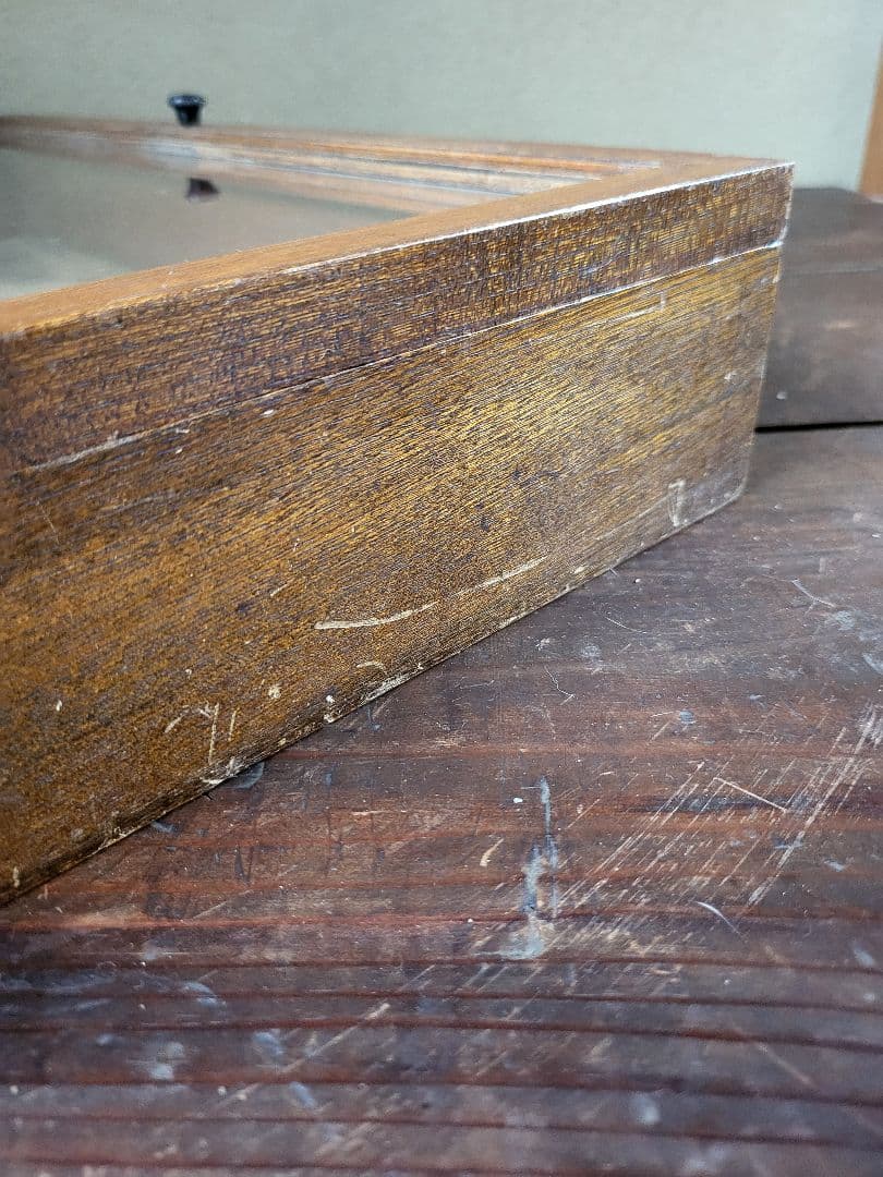 ガラスケース　ショーケース　木製　ゆらゆらガラス　レトロ　アンティーク