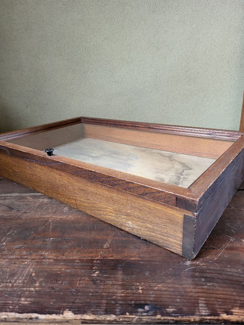 ガラスケース　ショーケース　木製　ゆらゆらガラス　レトロ　アンティーク