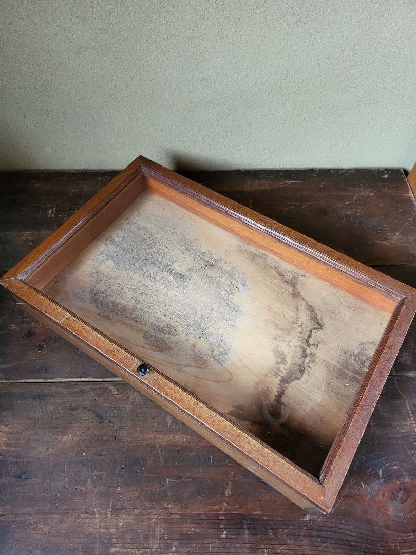 ガラスケース　ショーケース　木製　ゆらゆらガラス　レトロ　アンティーク