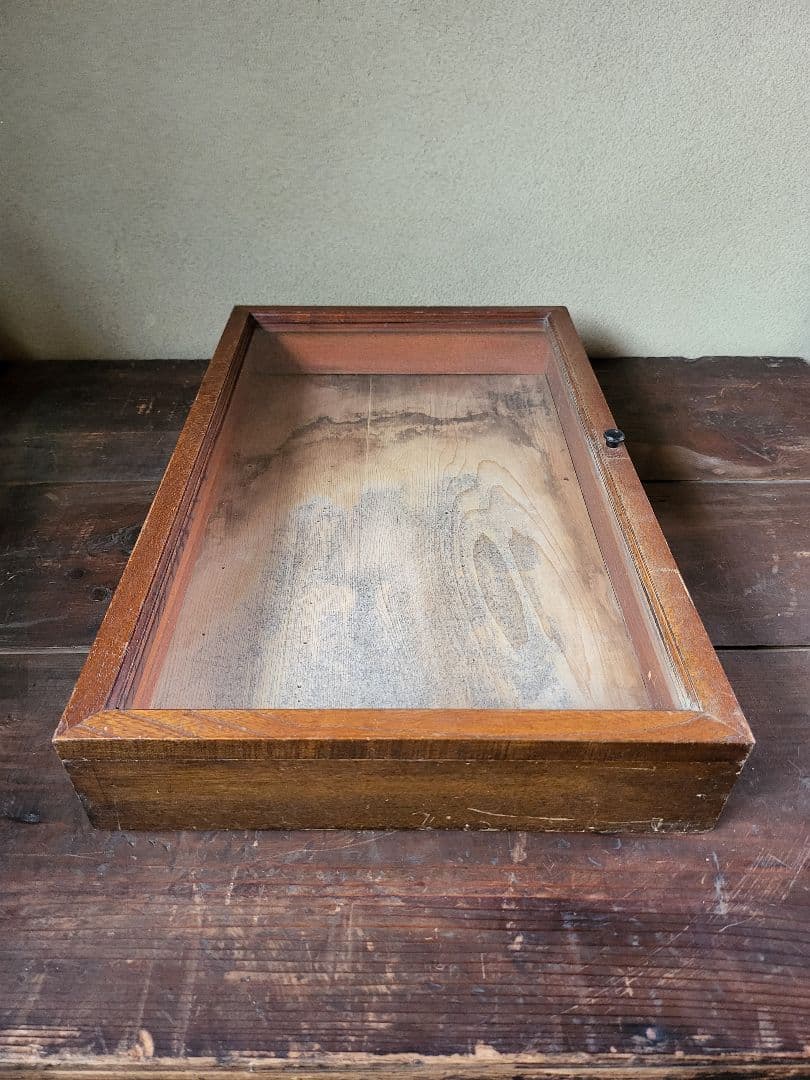 ガラスケース　ショーケース　木製　ゆらゆらガラス　レトロ　アンティーク