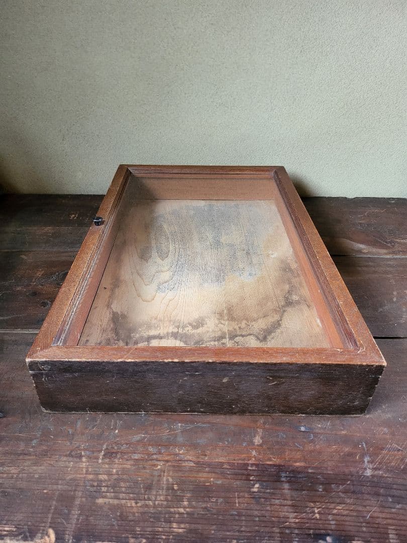 ガラスケース　ショーケース　木製　ゆらゆらガラス　レトロ　アンティーク