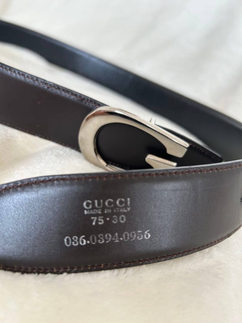 GUCCI グッチ　レディース　革ベルトリバーシブル シルバー　ダークブラウン