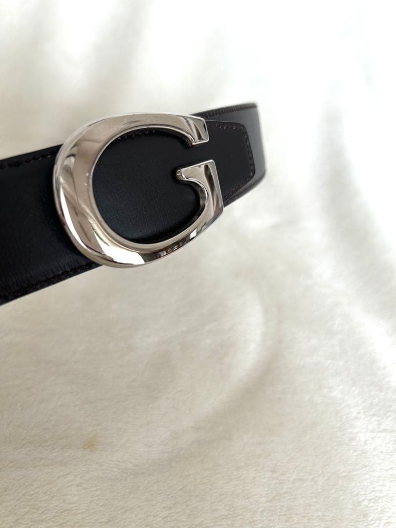 GUCCI グッチ　レディース　革ベルトリバーシブル シルバー　ダークブラウン