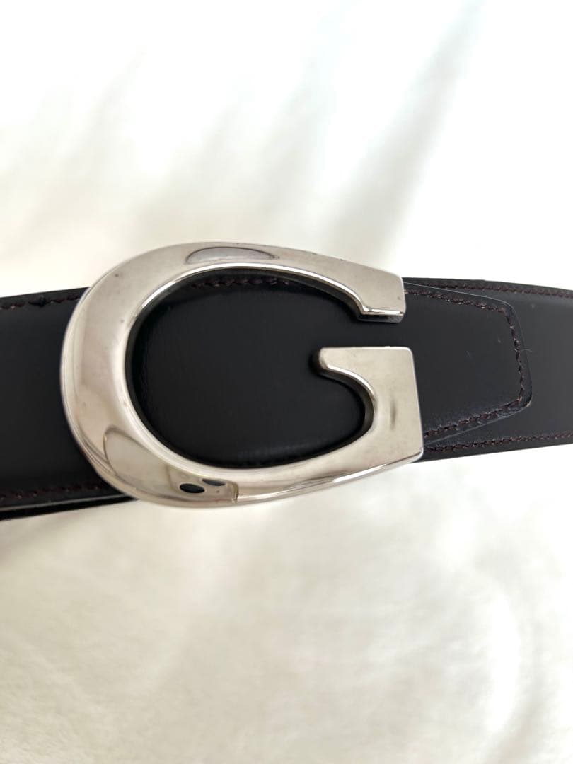 GUCCI グッチ　レディース　革ベルトリバーシブル シルバー　ダークブラウン