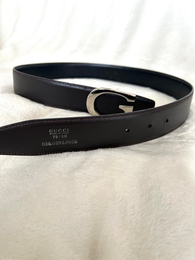 GUCCI グッチ　レディース　革ベルトリバーシブル シルバー　ダークブラウン