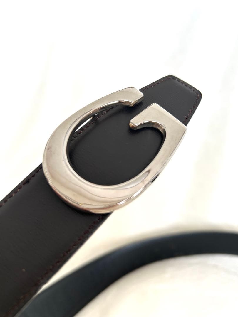 GUCCI グッチ　レディース　革ベルトリバーシブル シルバー　ダークブラウン