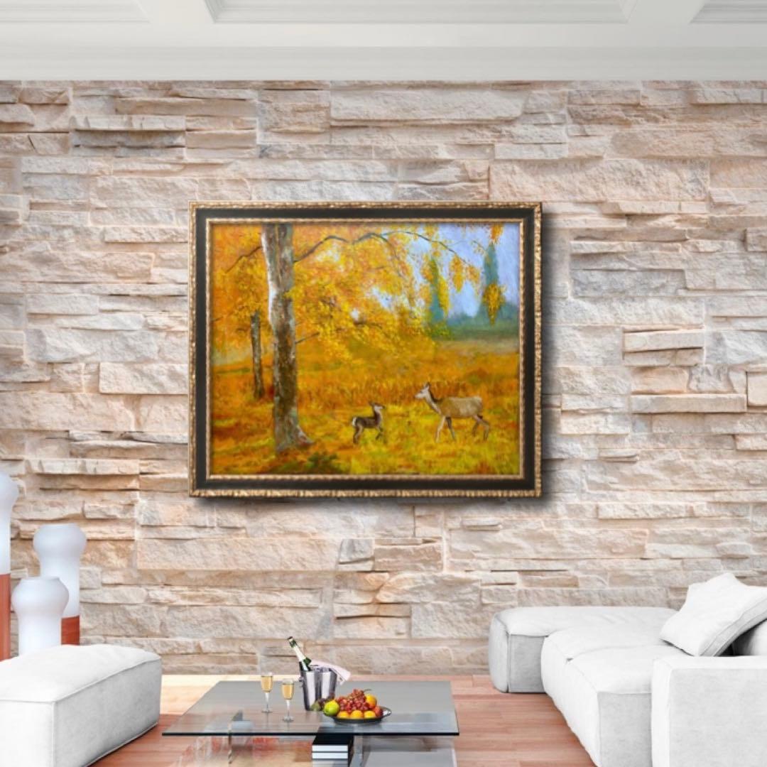 鹿の親子 F25油彩画 風景画 oil painting art