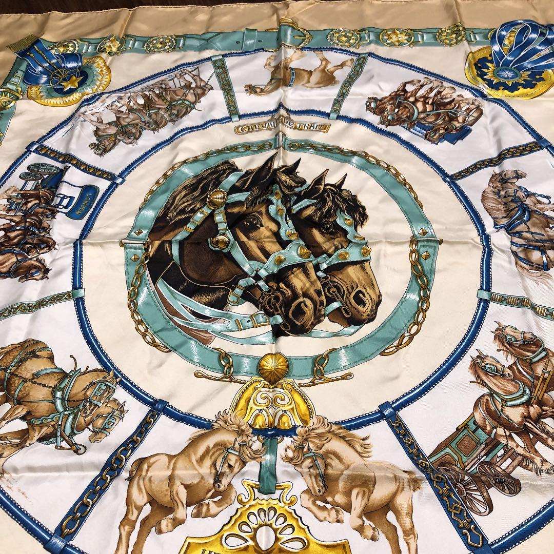 HERMES エルメス カレ90 CHEVAUX DE TRAIT 輓馬ベージュ - メルカリ