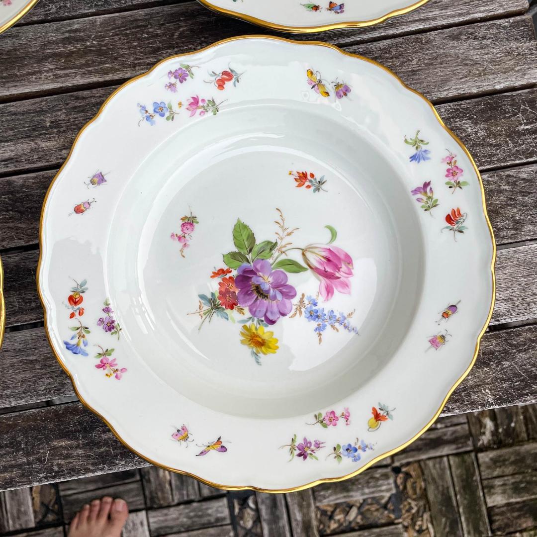 値下げマイセン 昆虫スーププレート深皿フラワーブーケ 23cm 金彩 6枚