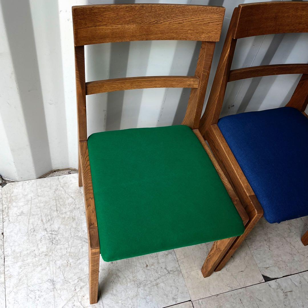 取付無料！ウニコ ADDAY 北欧風天然木座面ファブリック青・緑ダイニングチェア