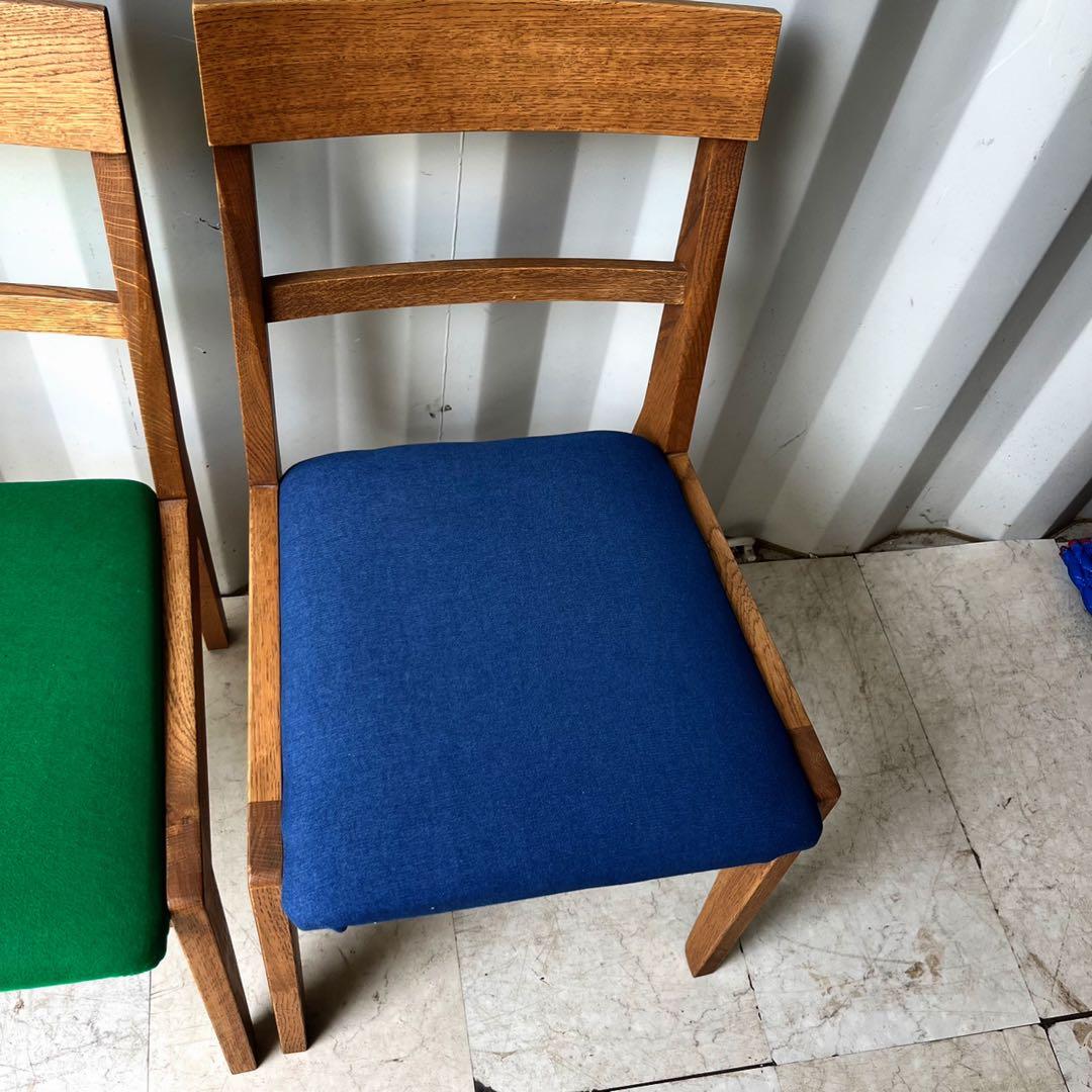 取付無料！ウニコ ADDAY 北欧風天然木座面ファブリック青・緑ダイニングチェア