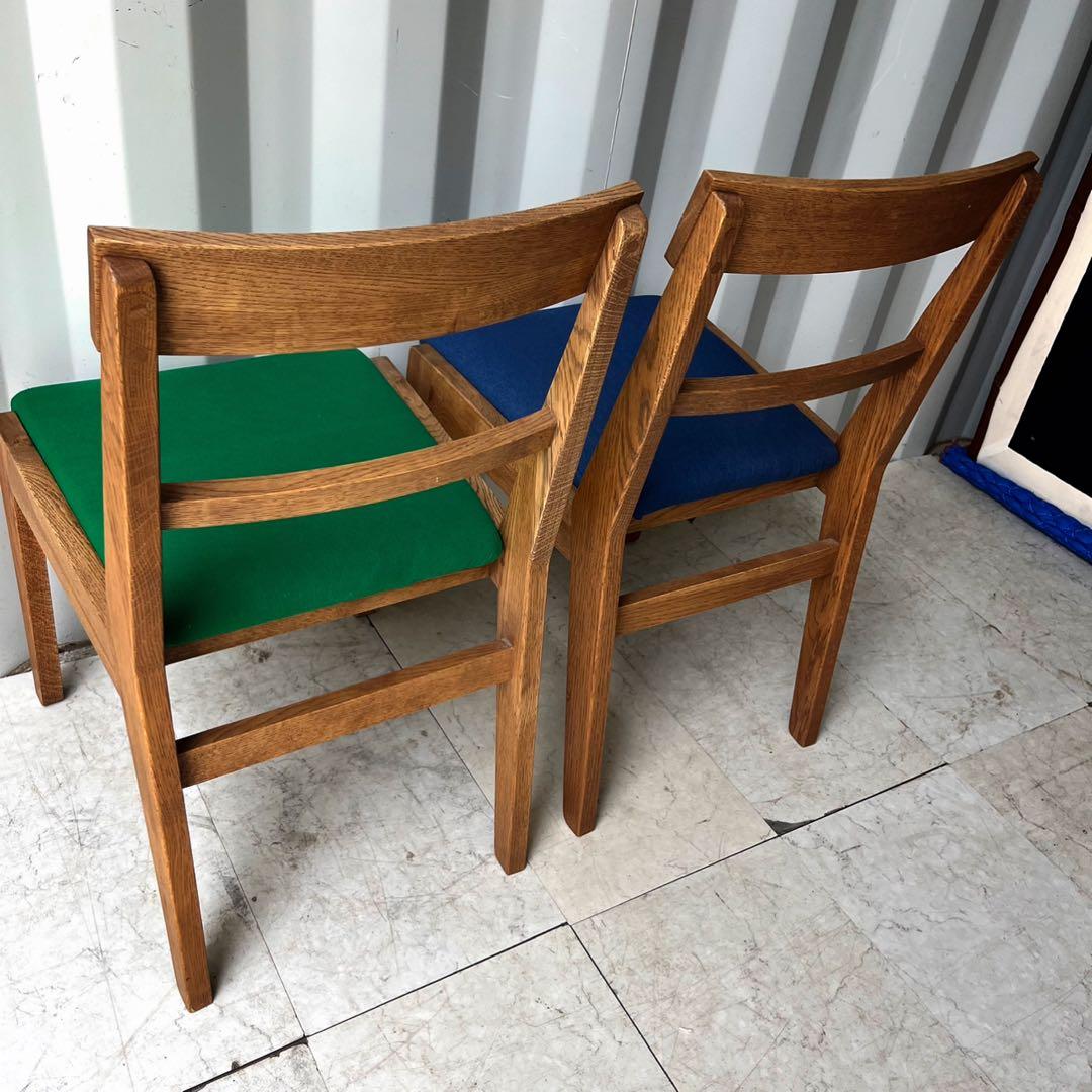 取付無料！ウニコ ADDAY 北欧風天然木座面ファブリック青・緑ダイニングチェア