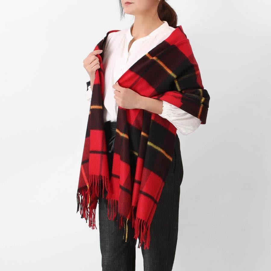 新品 ジョンストンズ カシミヤ100％ 大判ストール レッド チェック ウォレス