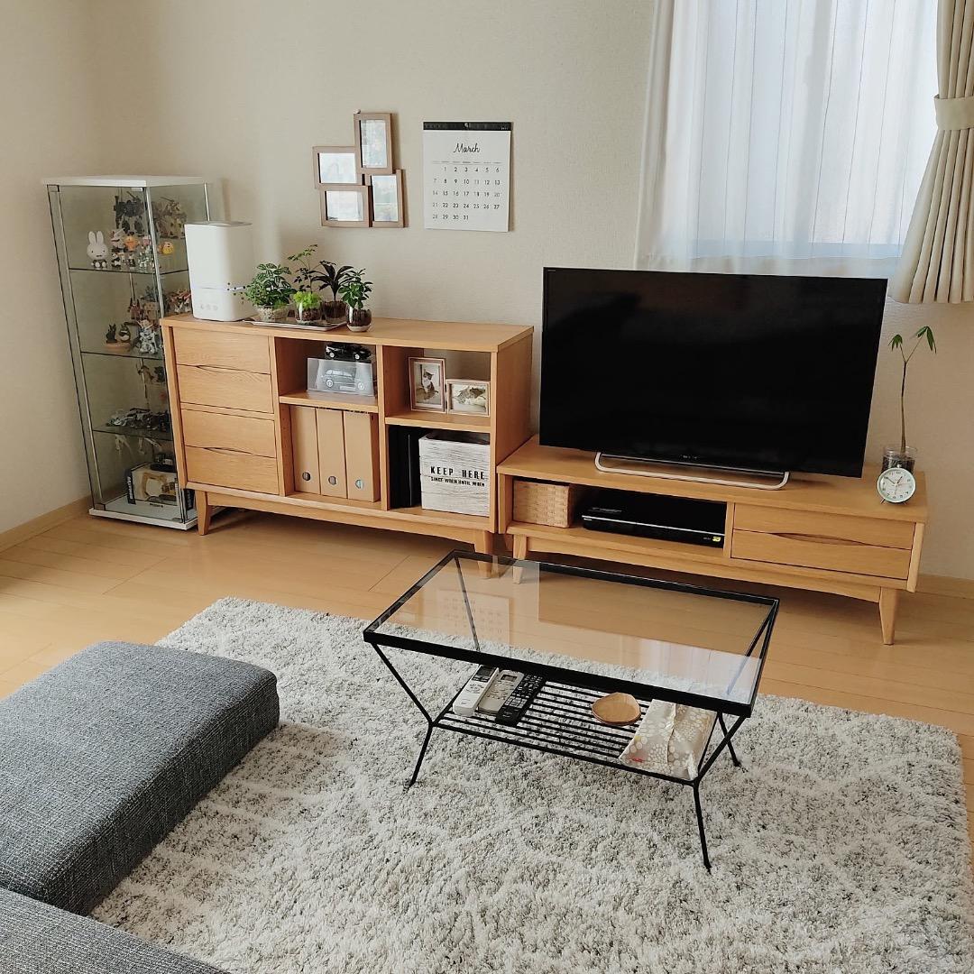 unico “EDDY” ガラス×アイアン ローテーブル 黒 透明 鉄