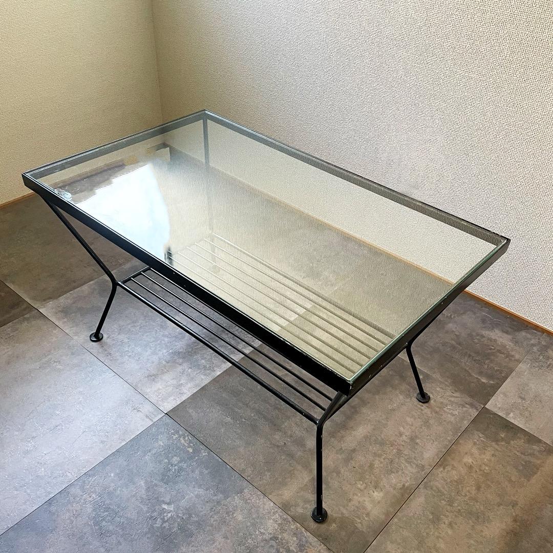 unico “EDDY” ガラス×アイアン ローテーブル 黒 透明 鉄