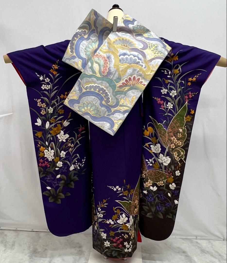 蝶々　振り袖　フルセット　別誂長襦袢　成人式　刺繍　振袖　草花　蝶　703