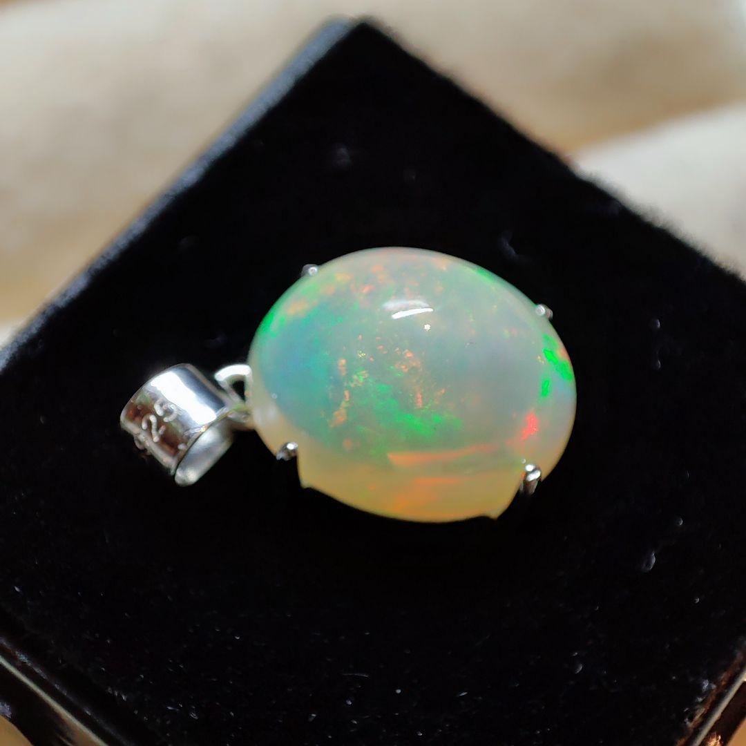 天然石エチオピアオパール　ペンダントトップ　ハンドメイド　Silver 925㉕
