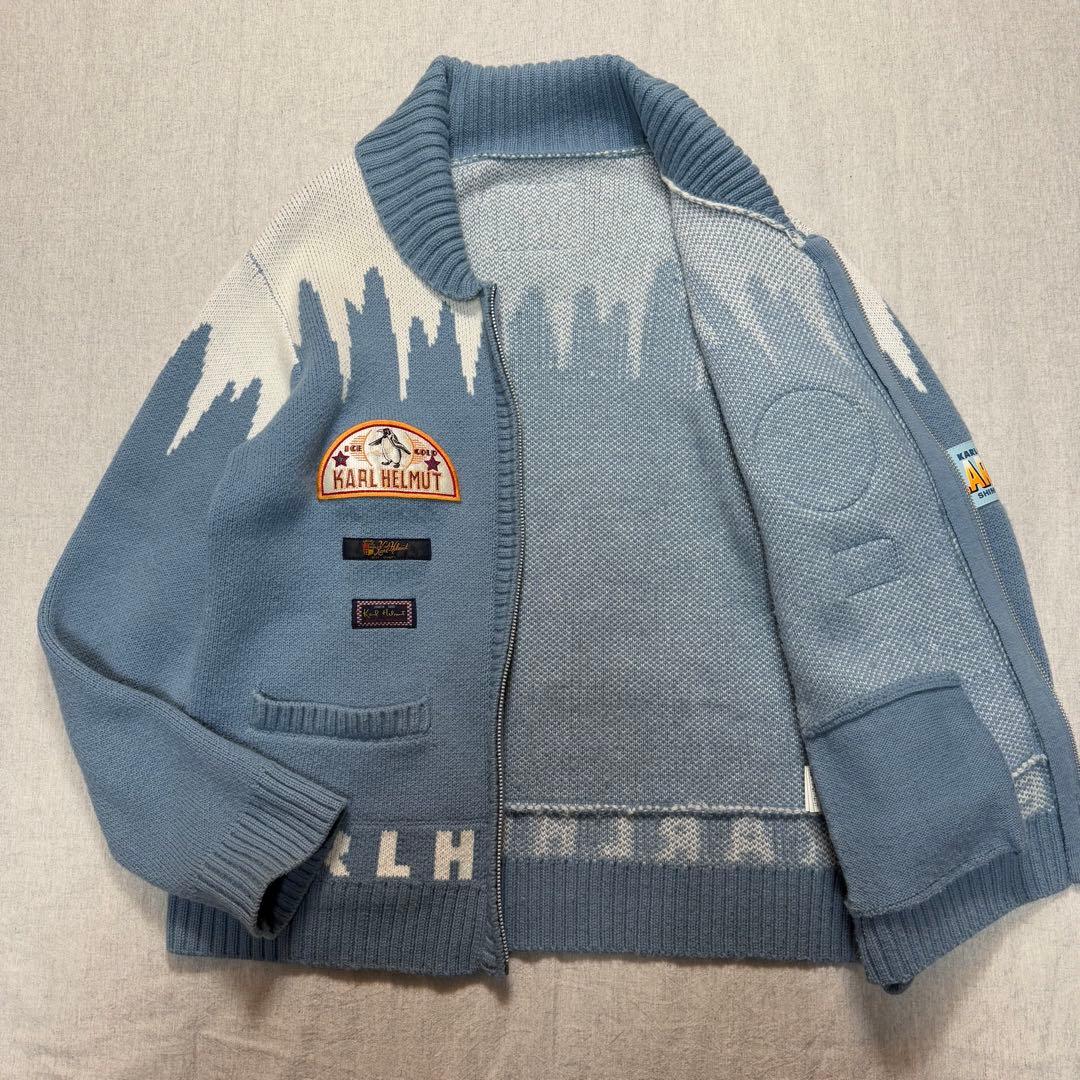 【かわいい】カールヘルム ペンギンワッペン ジップニットブルゾン M相当 ブルー