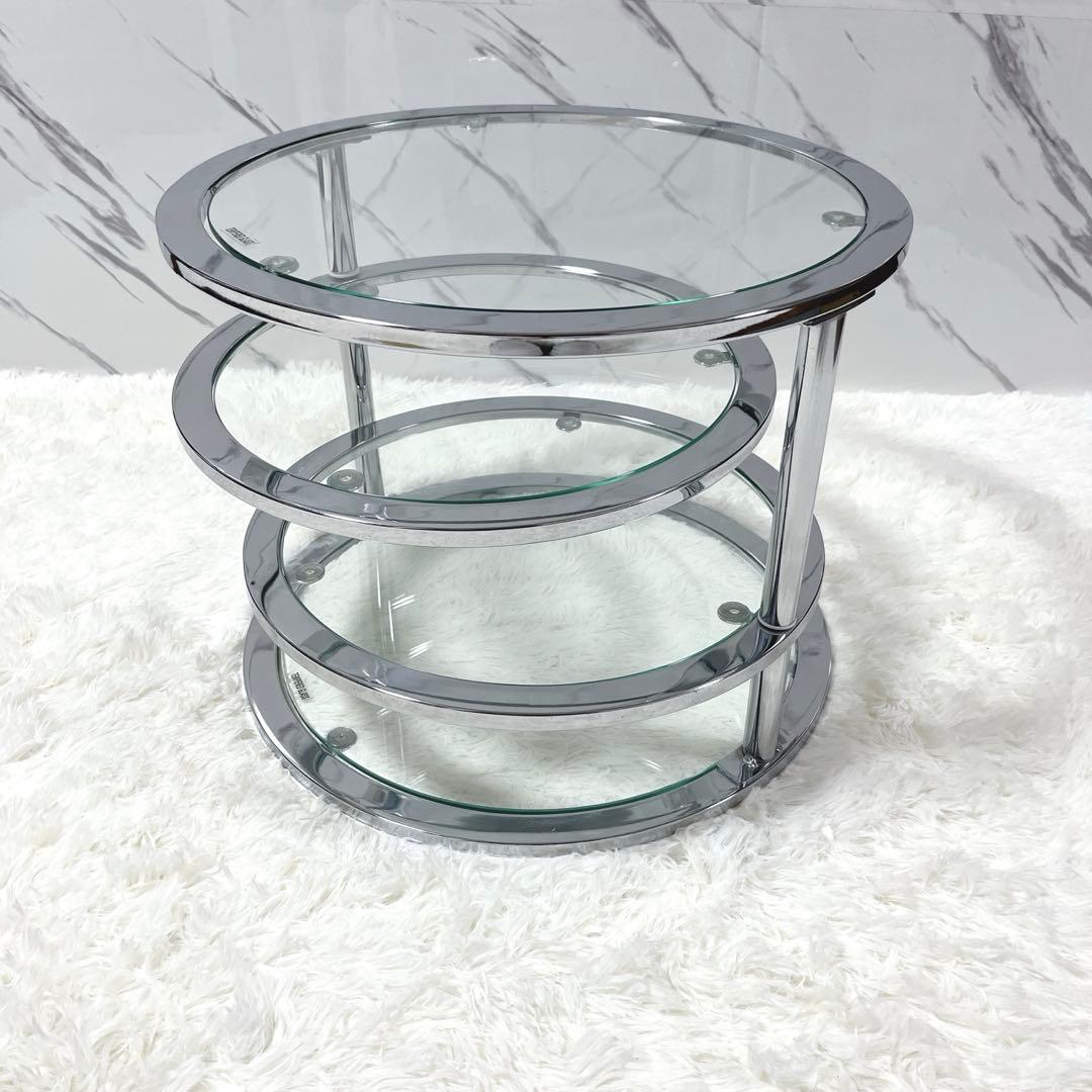 北欧 レトロ ミッドセンチュリー 4段 サイドテーブル ラウンド ガラス天板