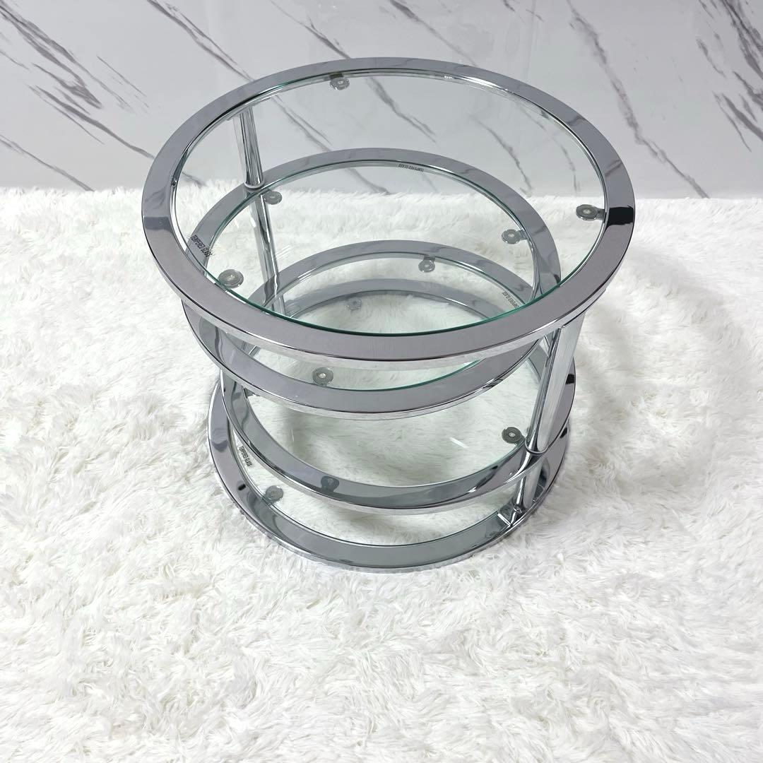 北欧 レトロ ミッドセンチュリー 4段 サイドテーブル ラウンド ガラス天板