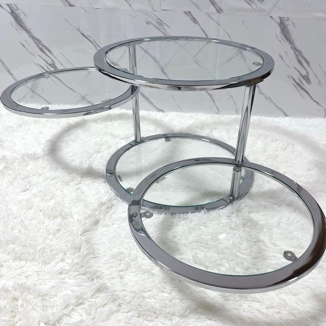 北欧 レトロ ミッドセンチュリー 4段 サイドテーブル ラウンド ガラス天板