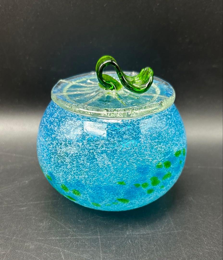 琉球ガラス　泡カレット　菓子入れ　キャニスター　レッド　イエロー　ブルー　未使用