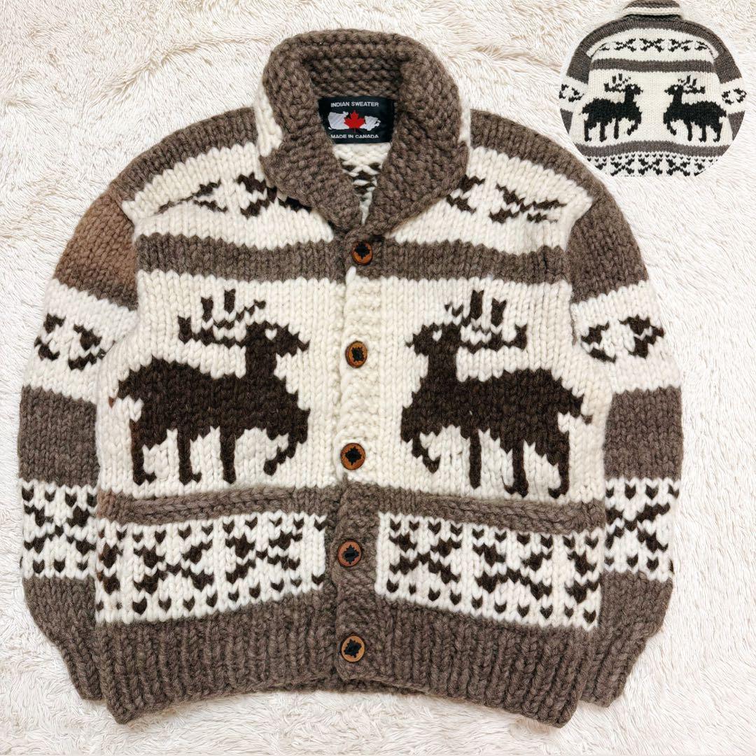 カナダ製 カウチンセーター ダブルエルク トナカイ ウール100 メイプル