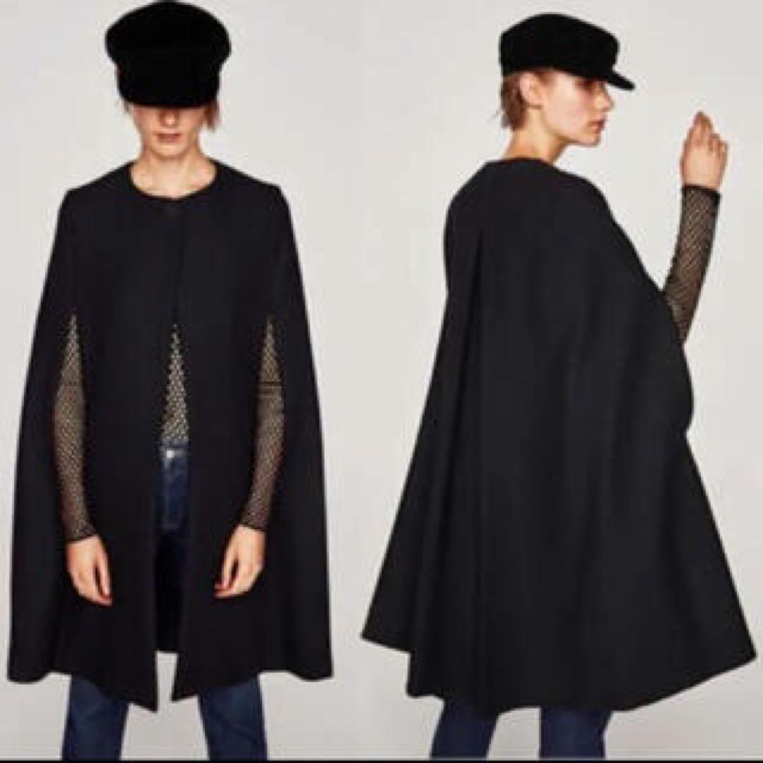 綺麗 ザラ ZARA マント ケープ ブラック ロング - メルカリ