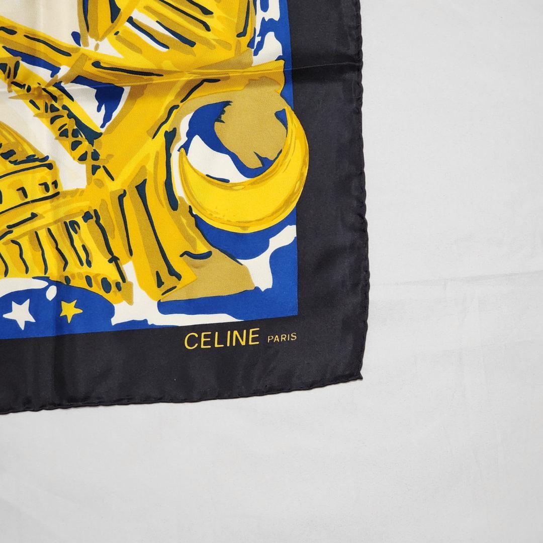 美品 ☆CELINE☆ スカーフ 大判 スターボール パリ シルク ブラック