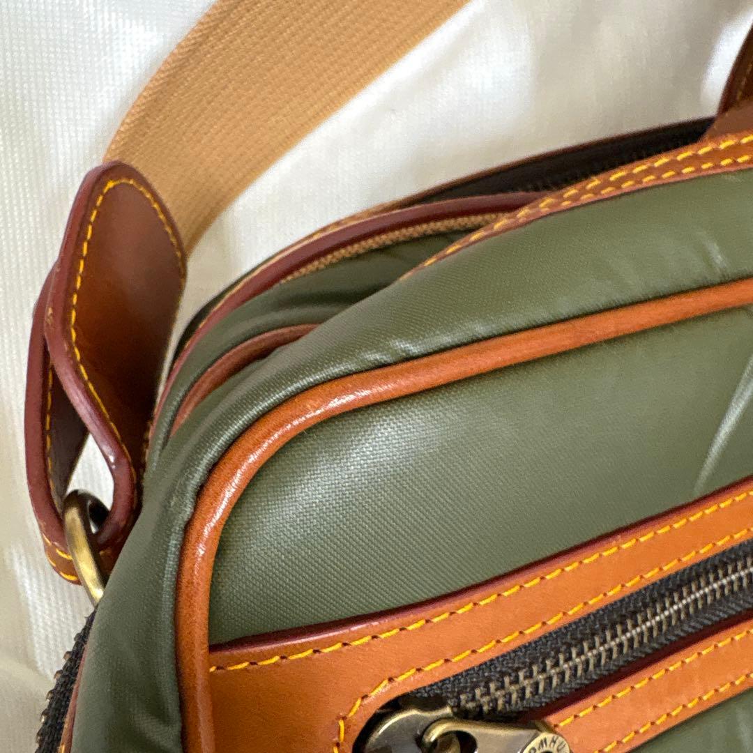 ハンティングワールド ボストンバッグ グリーン ナイロン×レザー 正規品