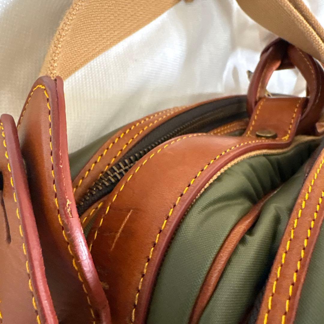 ハンティングワールド ボストンバッグ グリーン ナイロン×レザー 正規品