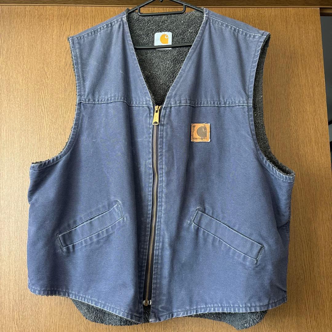 古着 カーハート Carhartt ダックベスト メンズXXL相当 ネイビー