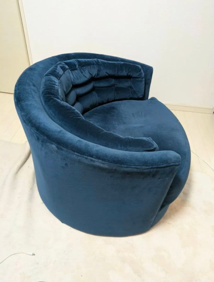 ネイビー ベロア 円形ソファ