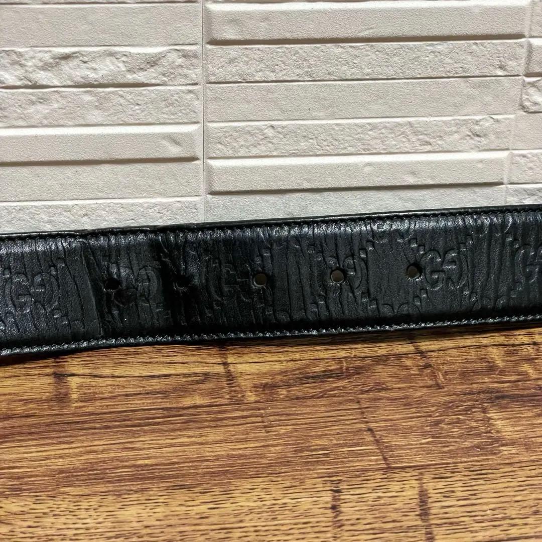 グッチ GG バックル ベルト シマ レザー 黒 シルバー グッチシマ.